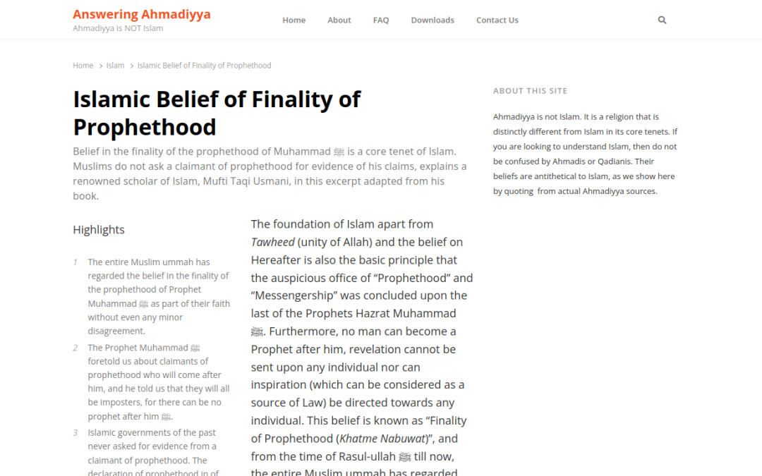 Islamic Belief of Finality of Prophethood
