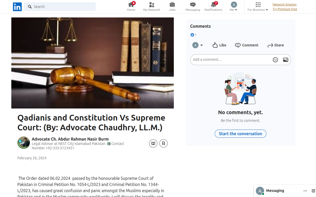 Qadianis and Constitution Vs Supreme Court: (By: Advocate Chaudhry, LL.M.)