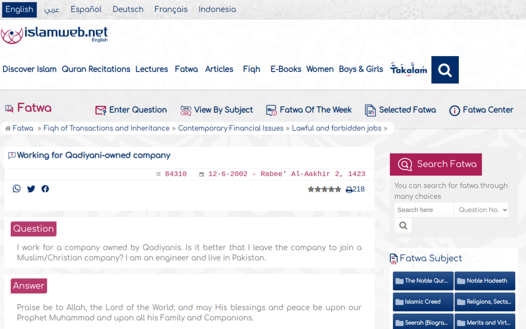 Working for Qadiyani-owned company